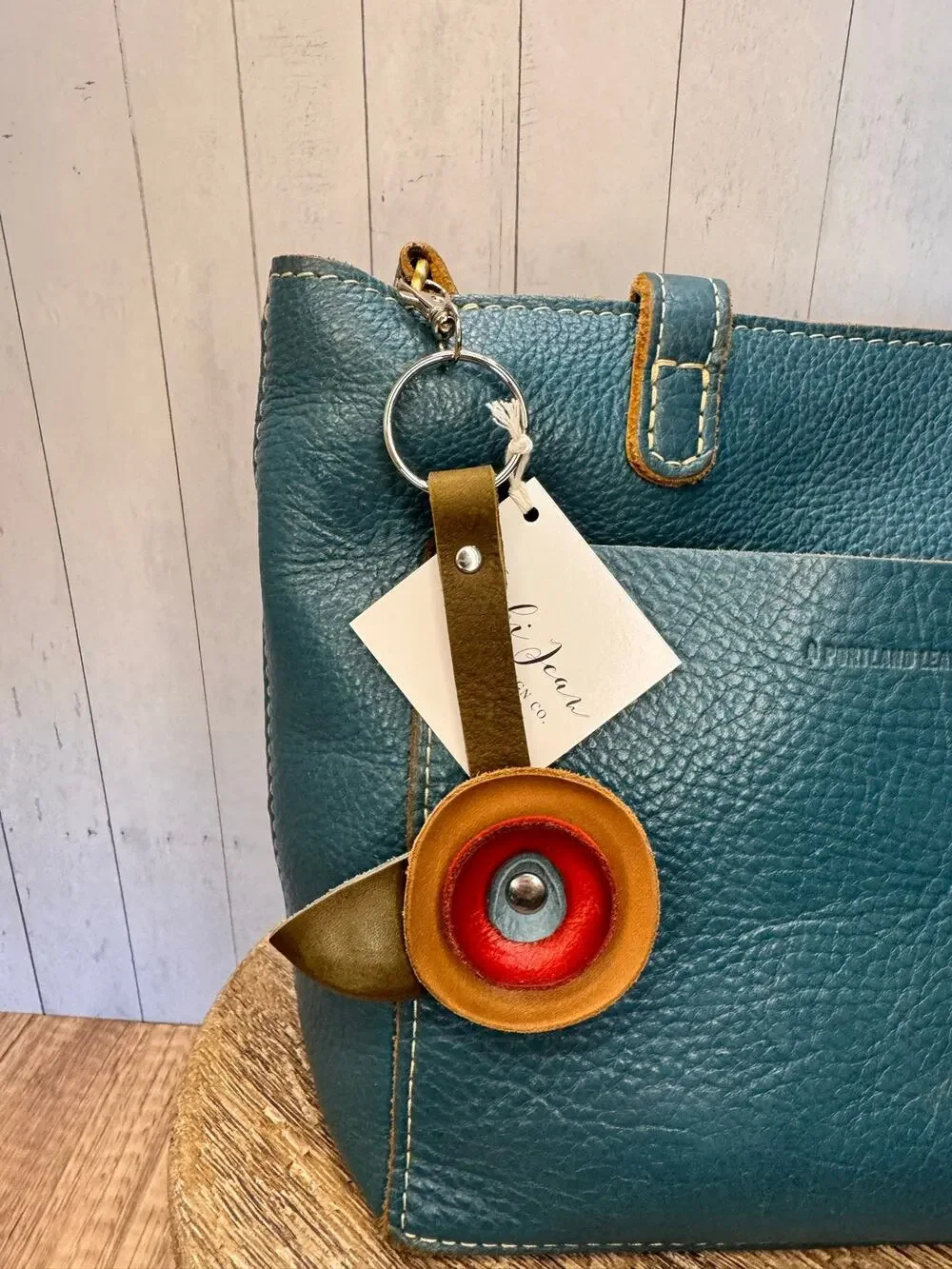 Genuine Leather Round Flower Purse Charm Brown Red Light Blue Boho Bag Charm
